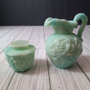 Vintage Avon Floral Moonwind Bath Oil Bottle & Bath Powder Sachet Glass Jar